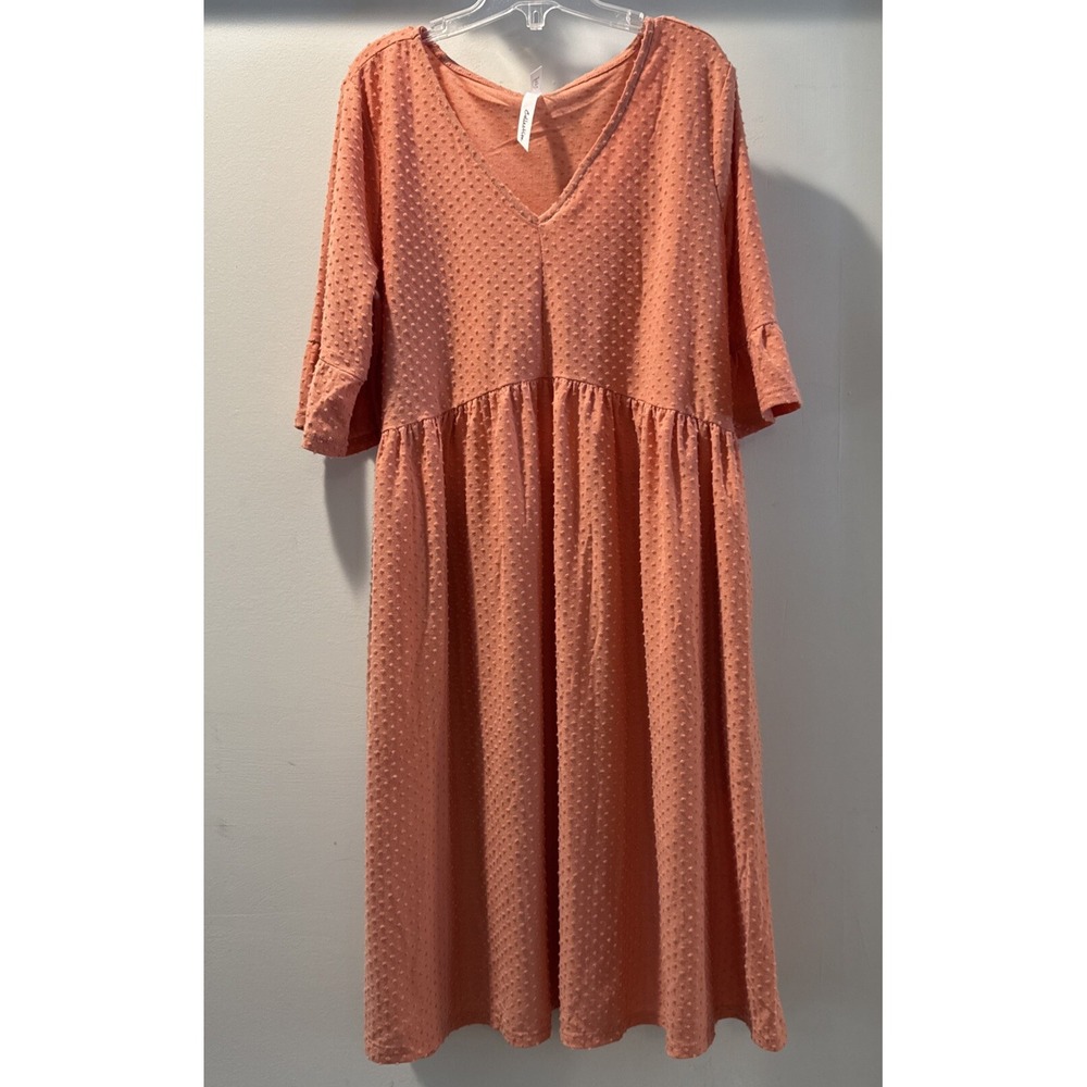 NY Collection Womens Petite Large Orange 3/4 Bell Sleeve Dotted Empire Dress